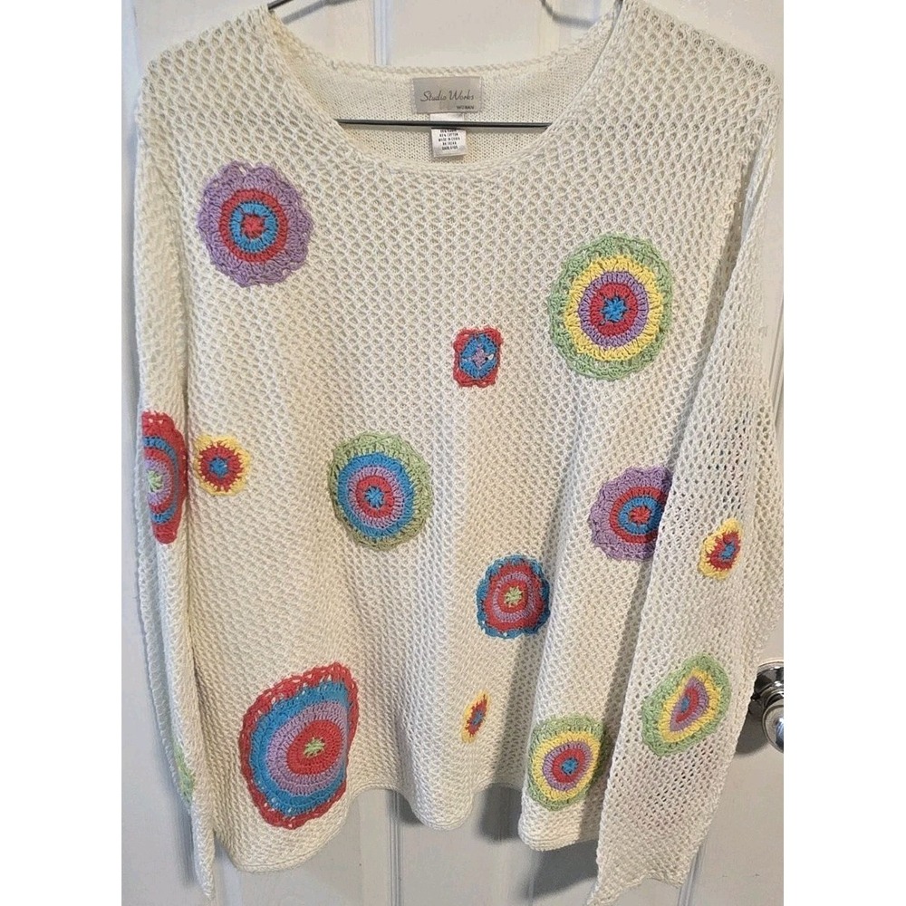 Plus Size 3X Boho Crochet Knit Top Granny Square Hippie Artsy Festival